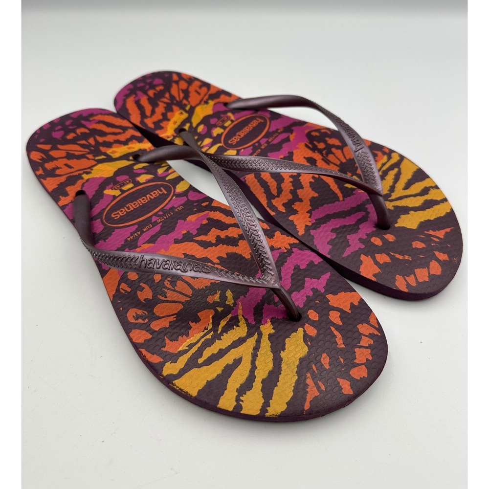 Havaianas Slim Animal Print Aubergine Flip Flop Sandal US 11/12W EUR 43/44 Thong